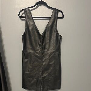 Mango Black Faux Leather Dress with V-Neck